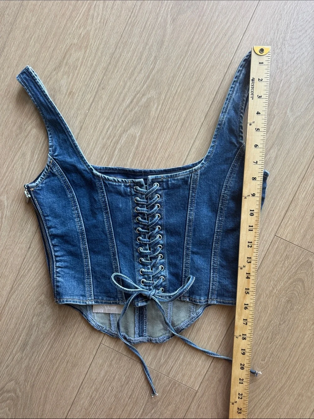 Meshki Bianca Denim Lace Up Corset Dark Blue Size L - Picture 14 of 15